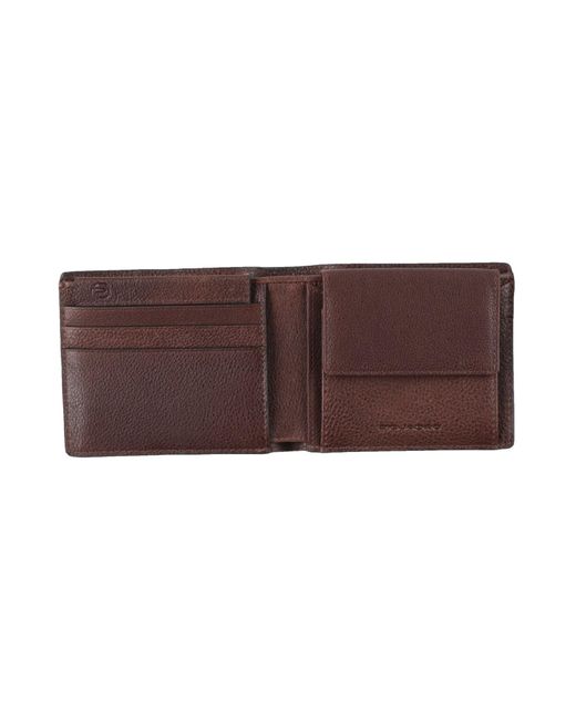 Piquadro Brown Dark Wallet Cow Leather, Metal for men