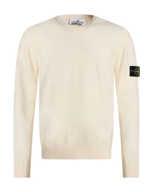 Stone Island White Cream Sweater Virgin Wool, Polyester for men