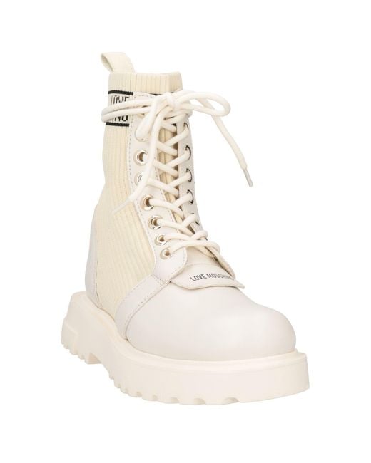 Love Moschino Natural Ankle Boots Calfskin, Textile Fibers