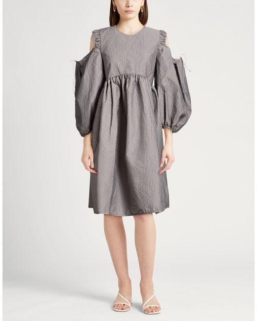 CECILIE BAHNSEN Gray Midi Dress Polyester, Polyamide
