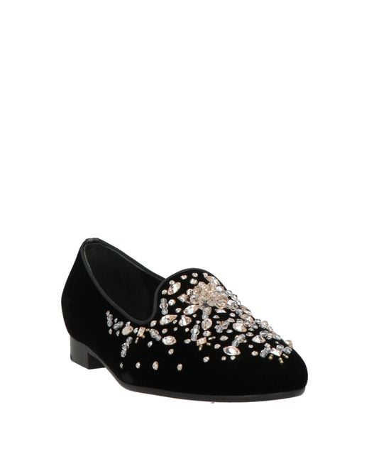 Rene Caovilla Black Loafers Textile Fibers, Leather