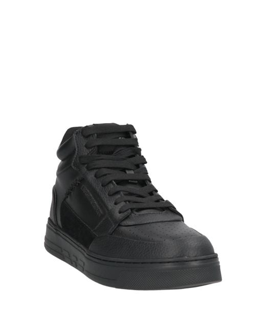 Emporio Armani Black Sneakers Leather, Textile Fibers for men