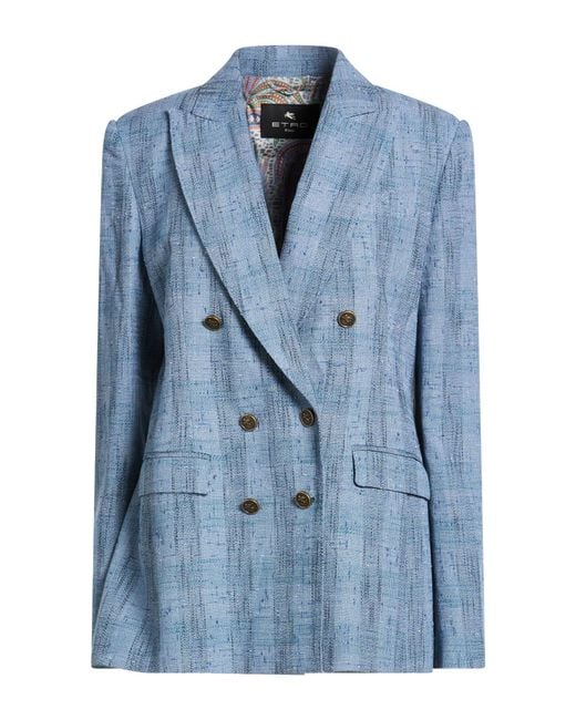 Etro Blue Blazer Linen, Viscose, Cotton, Polyester, Elastane