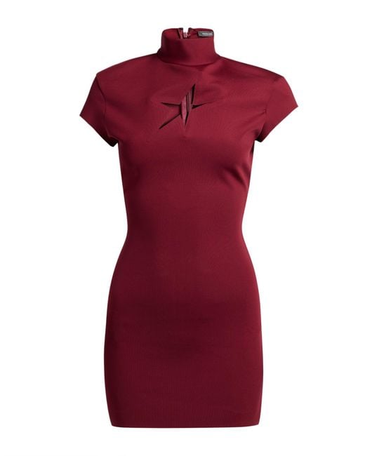 Mugler Red Burgundy Mini Dress Polyamide, Elastane