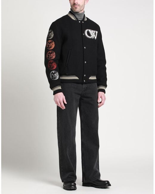 Off-White c/o Virgil Abloh Black Moon Phase Logo Wool-blend Varsity Jacket for men