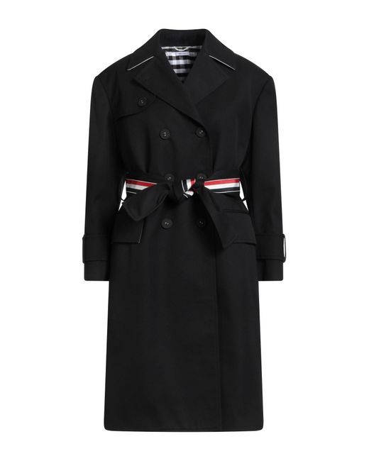 Thom Browne Black Overcoat & Trench Coat Polyester, Cotton, Polyurethane