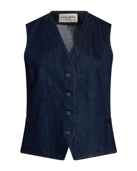 Officine Generale Blue Tailored Vest Organic Cotton, Cotton