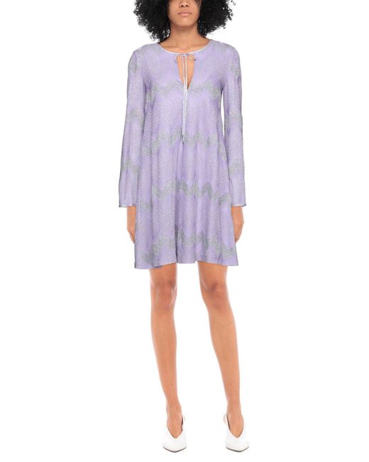 M Missoni Purple Lilac Mini Dress Cotton, Viscose, Metal, Polyamide