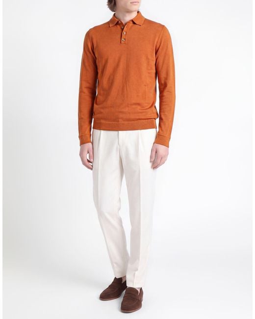 Alpha Studio Orange Rust Polo Shirt Wool for men