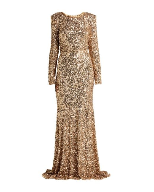 Elisabetta Franchi Natural Carpet Maxi Dress Polyester, Elastane