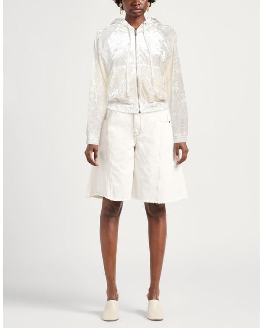 Gaelle Paris White Cream Sweatshirt Polyester, Elastane