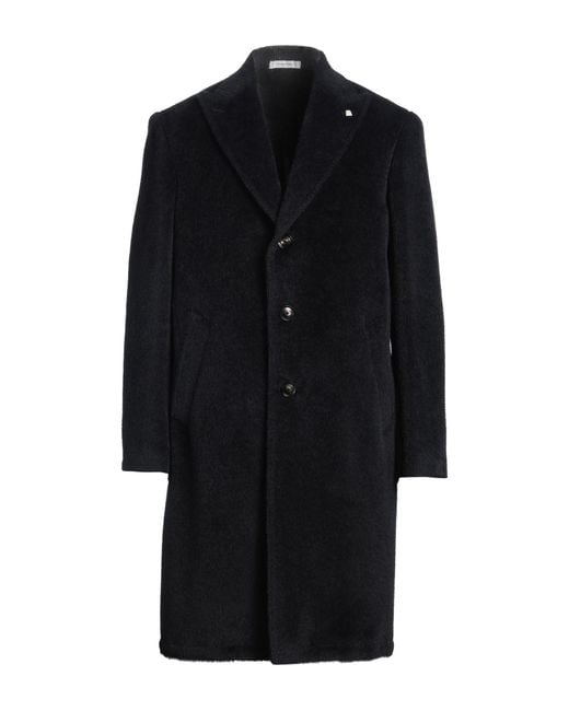 Sartoria Latorre Black Coat Alpaca Wool, Virgin Wool for men