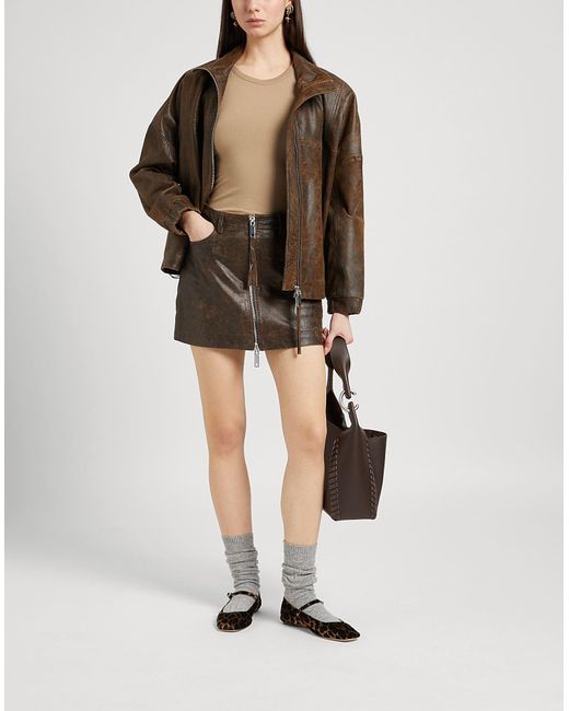MAX&Co. Brown Serbia Mini Skirt Lambskin