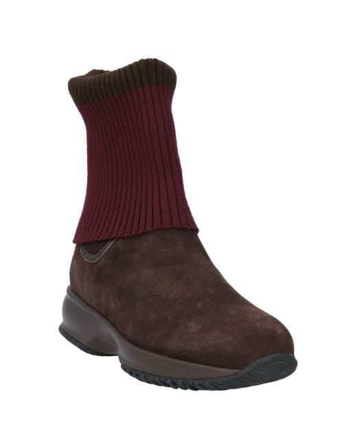 Hogan Brown Dark Ankle Boots Leather, Textile Fibers
