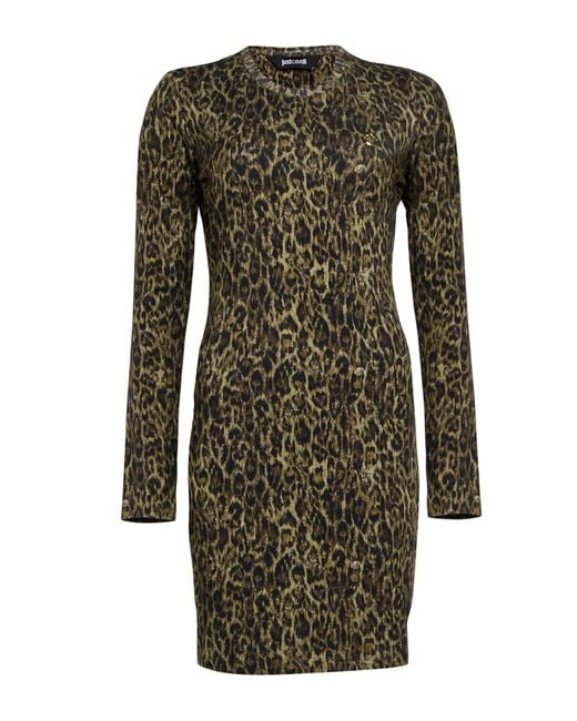 Just Cavalli Green Mini Dress Cotton, Elastane