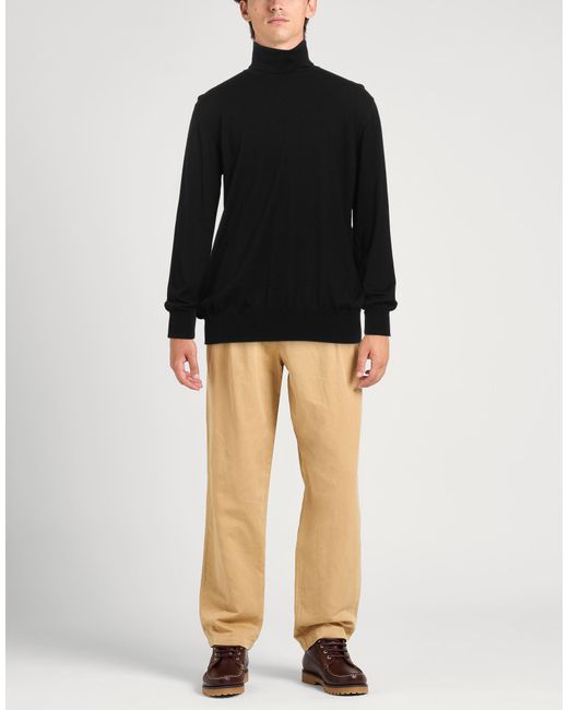 Alpha Studio Black Turtleneck Merino Wool, Ovine Leather for men