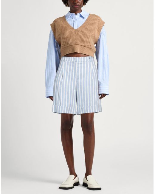 Seductive Blue Shorts & Bermuda Shorts Linen, Polyester, Viscose, Elastane