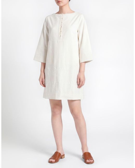 Antonia Zander White Ivory Mini Dress Cotton, Polyacrylic