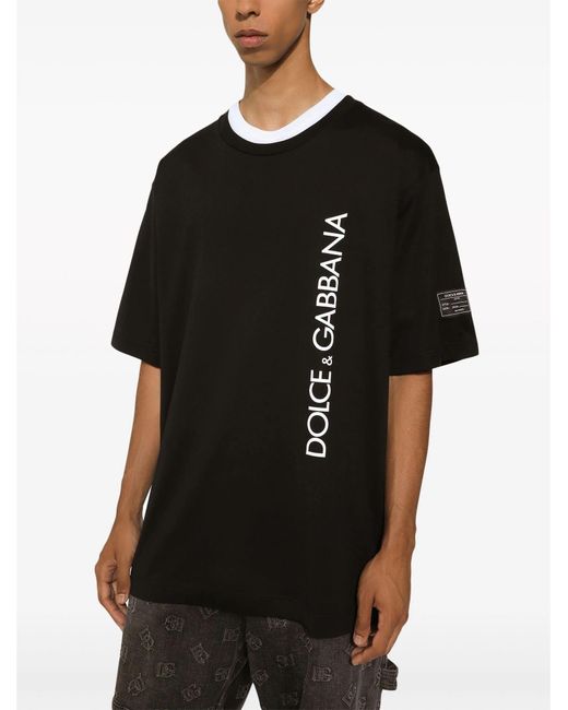 Short-sleeved T-shirt with vertical logo print Dolce & Gabbana de hombre de color Black