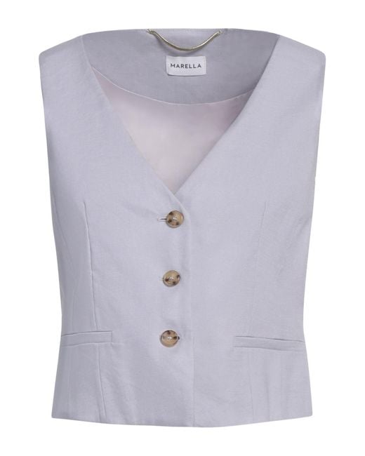 Marella Blue Tailored Vest Linen, Cotton, Polyamide, Elastane