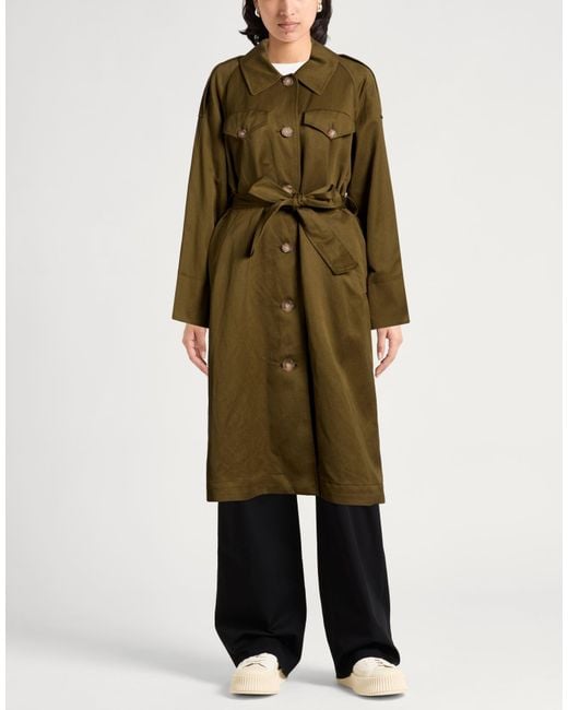 Ines De La Fressange Paris Green Military Overcoat & Trench Coat Cotton, Linen