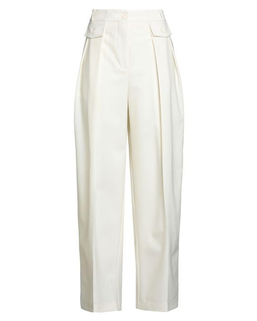 Semicouture White Ivory Pants Polyester, Virgin Wool, Elastane