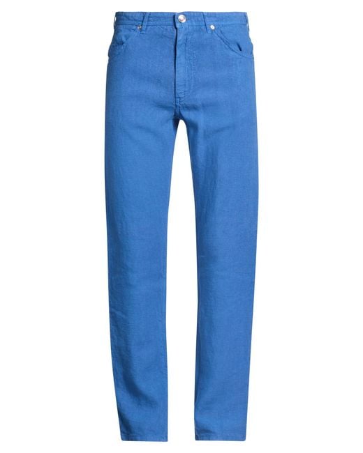 120% Lino Blue Pants for men