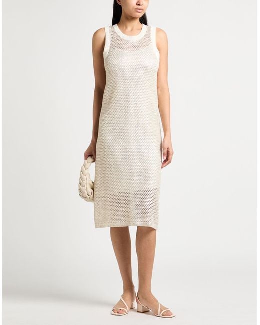 Peserico White Ivory Midi Dress Linen, Cotton