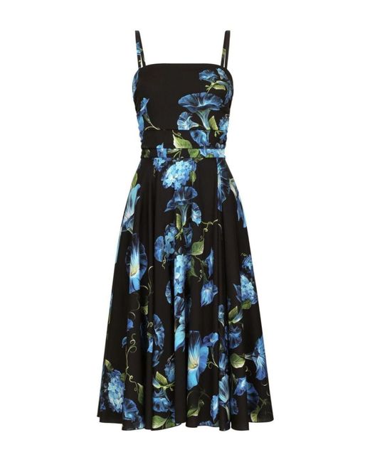Vestido sin tirantes de charmeuse estampado campanillas Dolce & Gabbana de color Blue