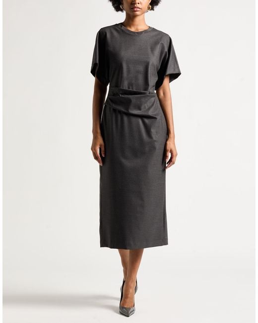 Brunello Cucinelli Black Midi Dress Virgin Wool, Elastane, Brass