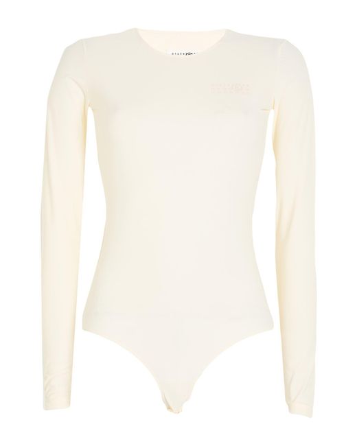 MM6 by Maison Margiela White Ivory Bodysuit Polyamide, Elastane