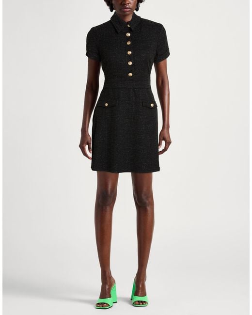 Guess Black Mini Dress Polyester, Cotton, Elastane, Metal Fiber