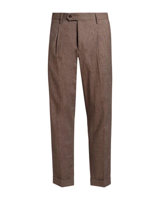 Luigi Borrelli Napoli Brown Pants Cotton, Linen, Elastane for men