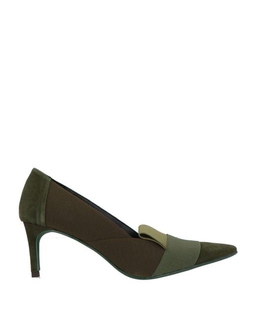 Daniele Ancarani Green Military Pumps Leather, Textile Fibers