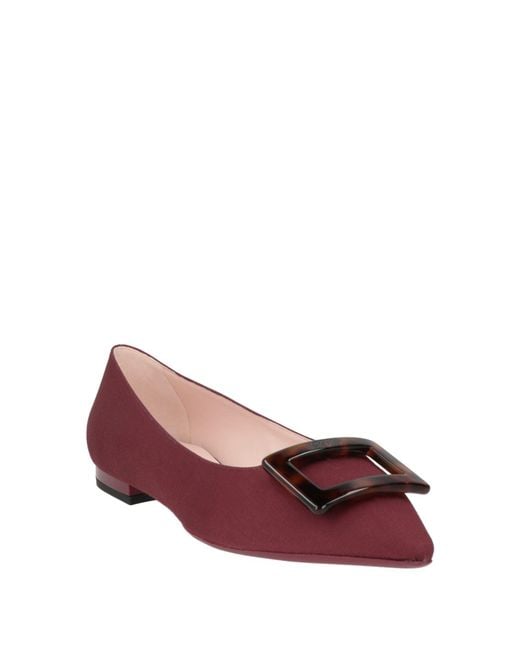 Roger Vivier Red Burgundy Ballet Flats Textile Fibers