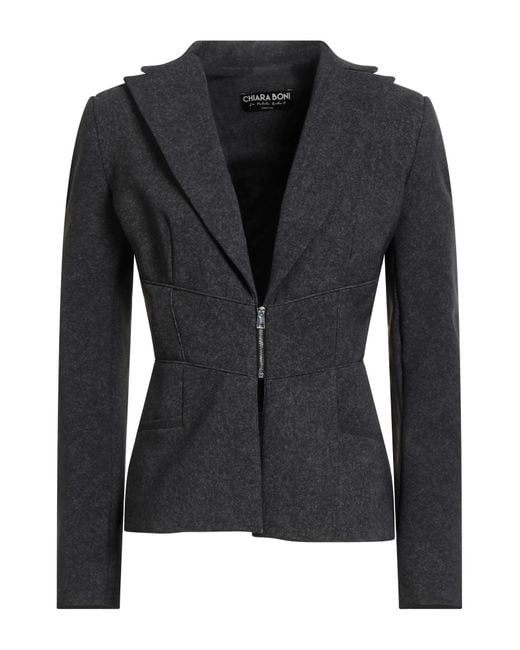 La Petite Robe Di Chiara Boni Black Charcoal Blazer Polyamide, Elastane