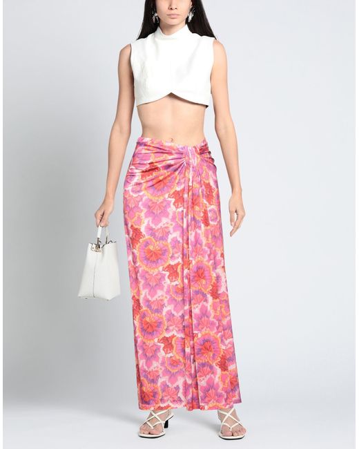 Olla Parèg Pink Fuchsia Maxi Skirt Polyester, Elastane