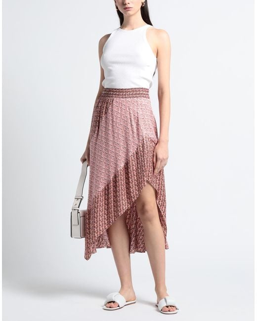 Maje Pink Patchwork-effect Floral-print Twill Midi Skirt