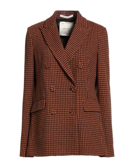 EMMA & GAIA Brown Tan Blazer Polyester, Cotton, Polyamide, Elastane