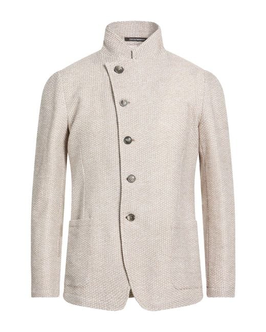 Emporio Armani White Taupe Blazer Linen, Cotton for men