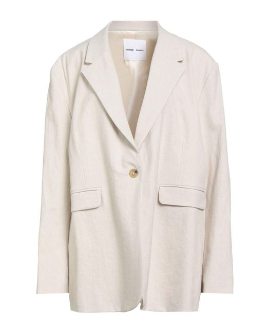 Samsøe & Samsøe White Cream Blazer Linen, Polyester, Ecovero Viscose, Elastane