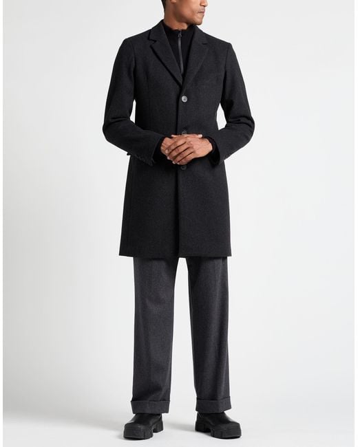 Sandro Black Charcoal Coat Wool, Polyamide, Cashmere, Polyester for men