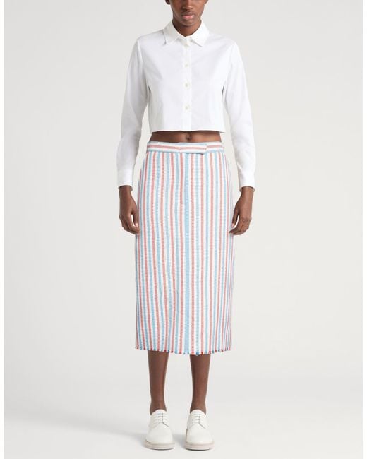 Thom Browne White Midi Skirt Viscose, Linen
