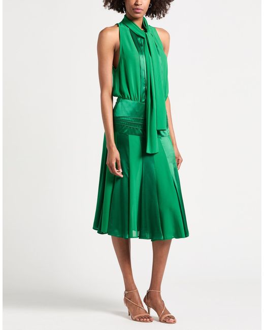 Elisabetta Franchi Green Midi Dress Polyester, Silk