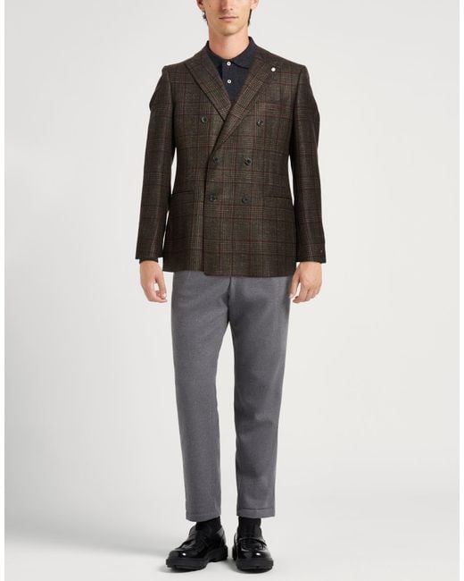 Luigi Bianchi Black Blazer Virgin Wool, Silk, Linen for men