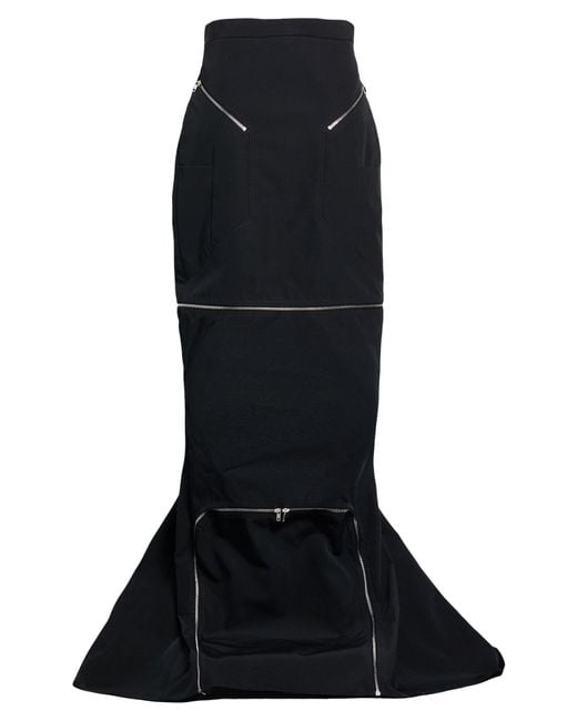 Rick Owens Black Maxi Skirt Cotton, Elastomultiester, Rubber
