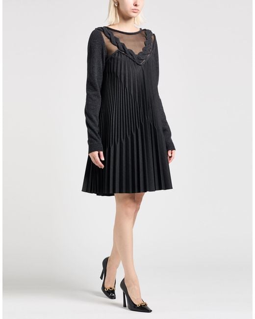 Alberta Ferretti Black Charcoal Mini Dress Polyester, Virgin Wool, Viscose, Elastane, Silk