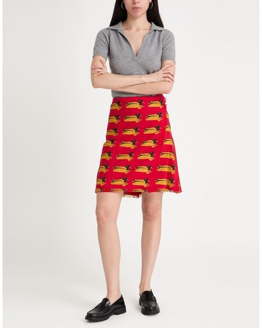 Burberry Red Mini Skirt Wool, Calfskin