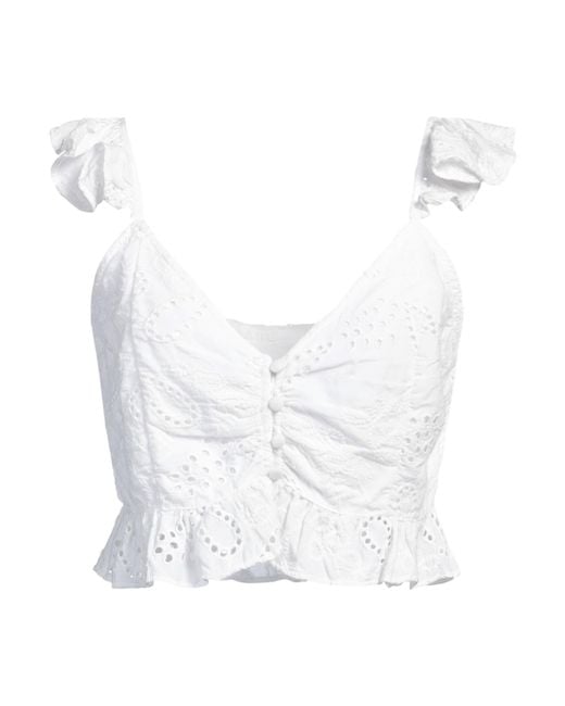 Guess White Lace Button-Front Cotton Top