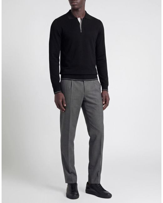 Alpha Studio Black Polo Shirt Merino Wool for men
